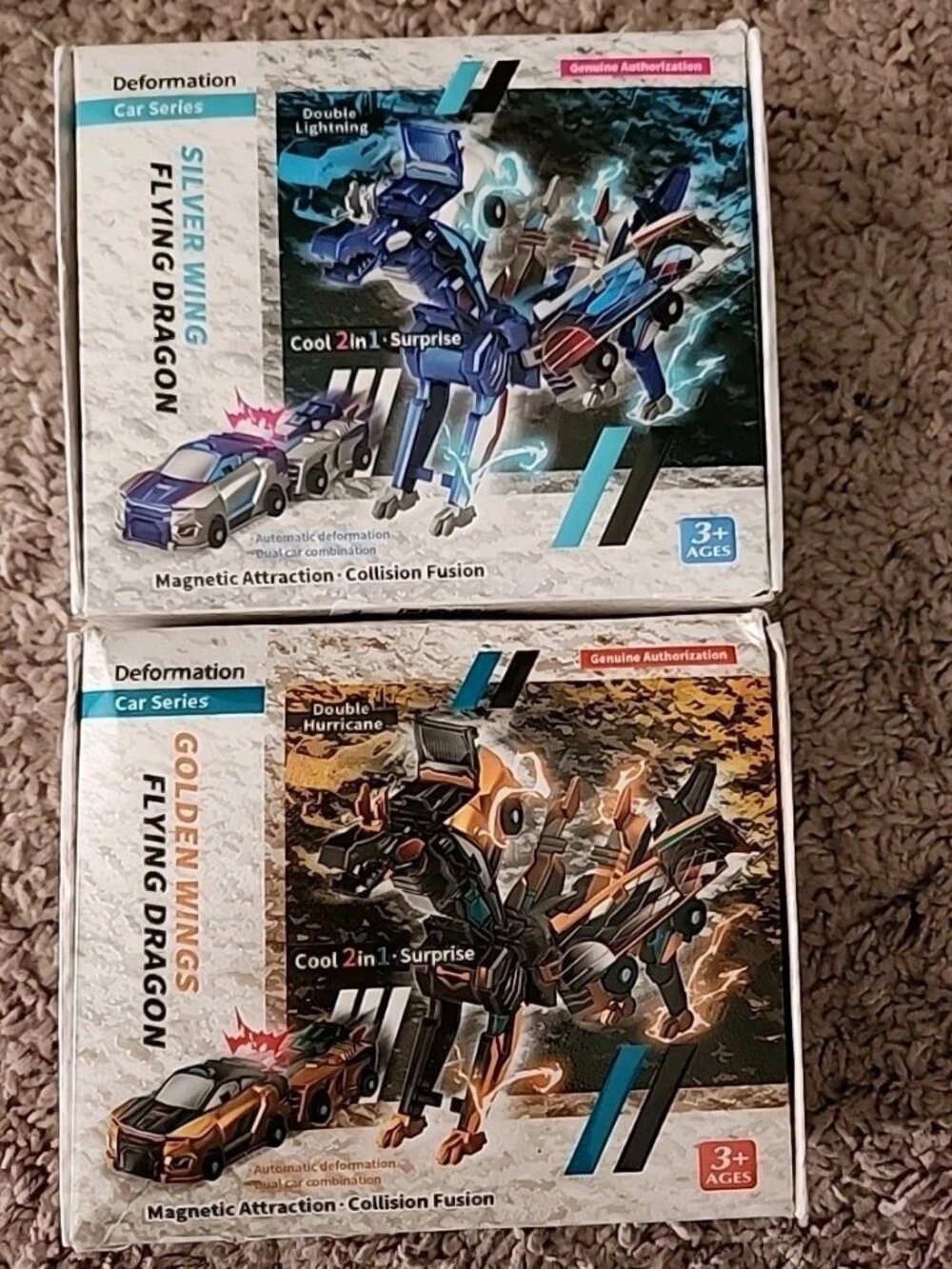 Gold Silver Wings Dragon Magnetic Transformation Car 2 In 1 New 2 Pack